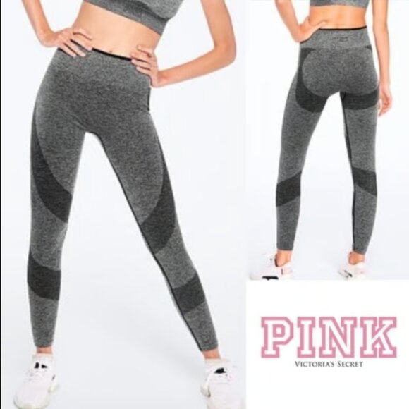 Victoria Secret Pink Seamless Workout Tight Leggings Size XS Pure Black Marl - Picture 1 of 6